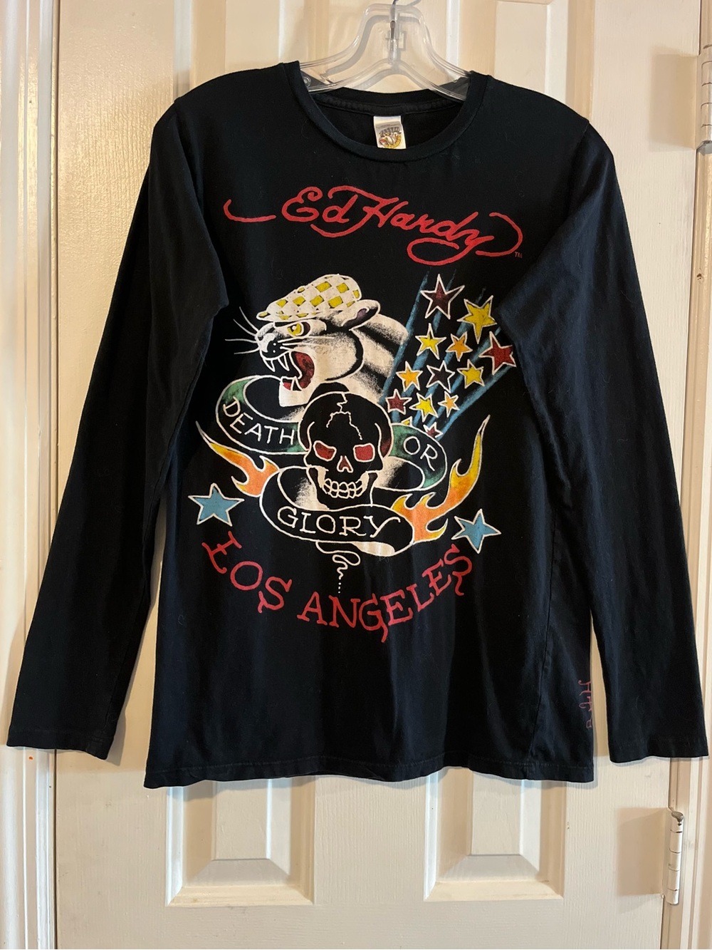 Ed Hardy Long Sleeve Tee Death or Glory Skull & Panther Graphic Vintage Unisex